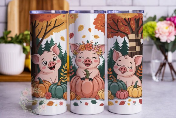 Autumn Pigs Pumpkins 20oz Tumbler Wrap
