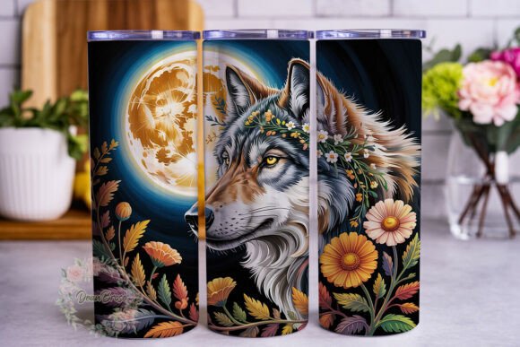 Autumn Wolf Floral 20oz Tumbler Wrap