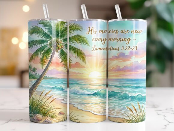 Beach Sunrise Bible Verse Tumbler Wrap