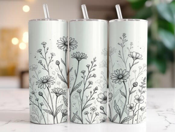Black and White Wildflower Tumbler Wrap