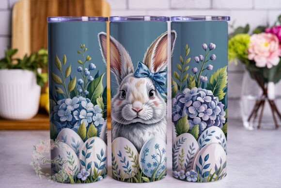 Blue Hydrangea Rabbit 20oz Tumbler Wrap