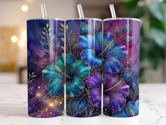 Blue Purple Hibiscus Tumbler Wrap