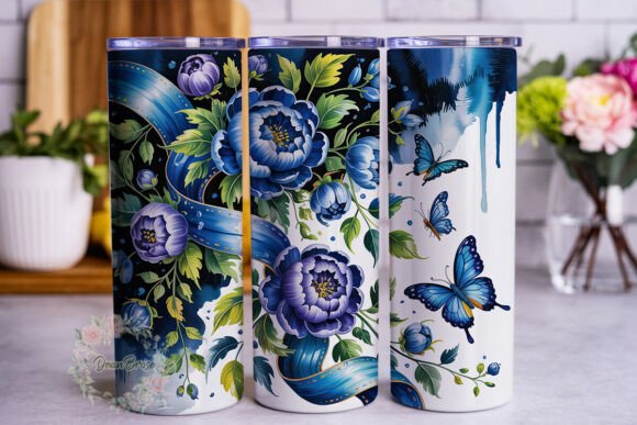 Blue Ribbon Butterfly 20oz Tumbler Wrap