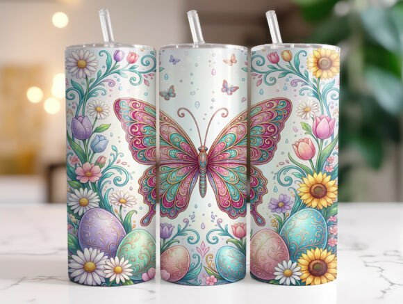 Butterfly Easter Eggs Floral Tumbler PNG