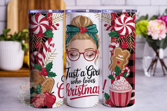 Christmas Messy Bun Girl Tumbler Wrap