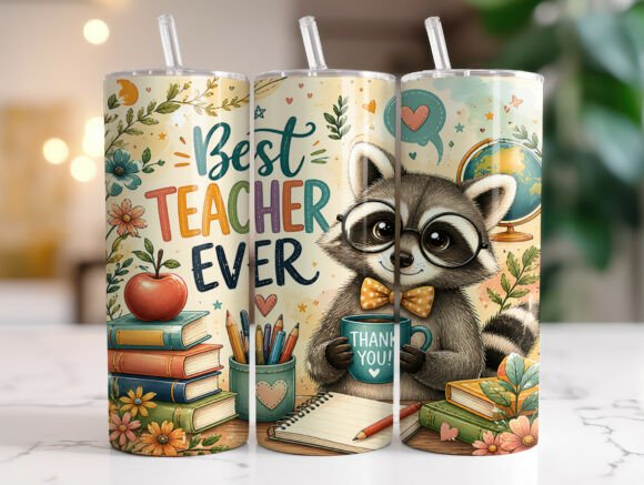Cute Raccoon Best Teacher Tumbler Wrap
