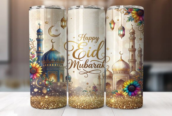 Eid Mubarak Tumbler Wrap Sublimation PNG