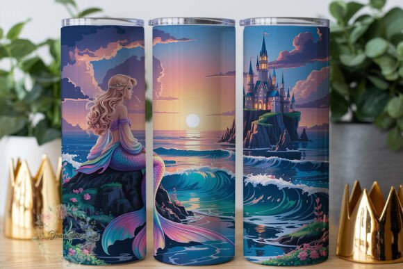 Fantasy Mermaid Sunset Castle Tumbler
