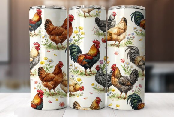Farm Chicken Rooster Pattern Tumbler PNG