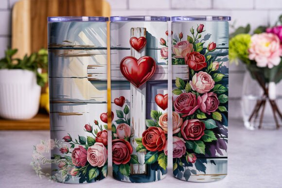 Floral Cross Hearts 20oz Tumbler Wrap