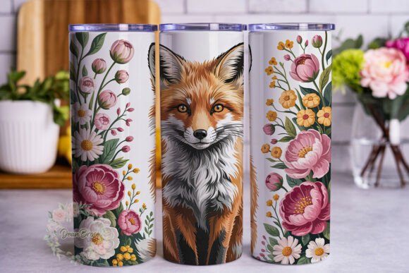 Floral Fox Portrait 20oz Tumbler Wrap