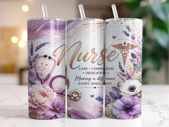 Floral Nurse 20oz Skinny Tumbler Wrap