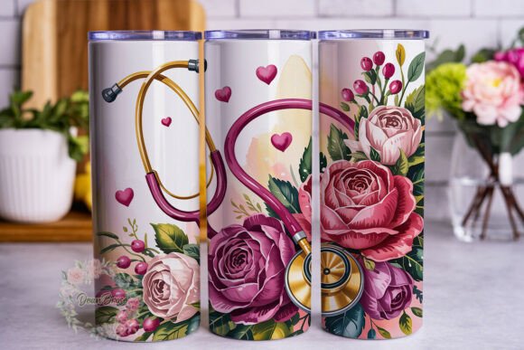 Floral Stethoscope 20oz Tumbler Wrap