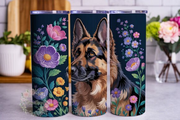 German Shepherd Floral 20oz Tumbler Wrap