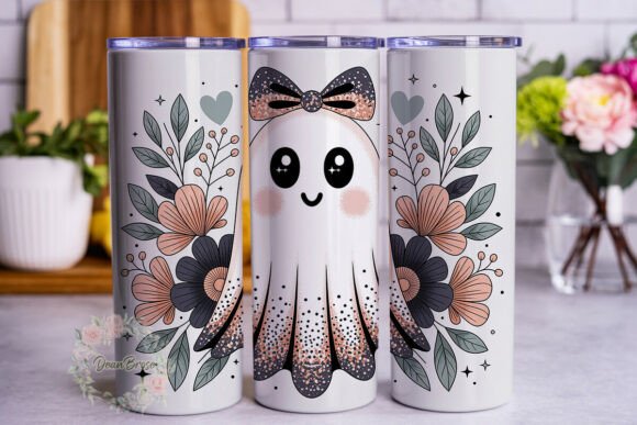 Ghost Floral Peach Black 20oz Tumbler