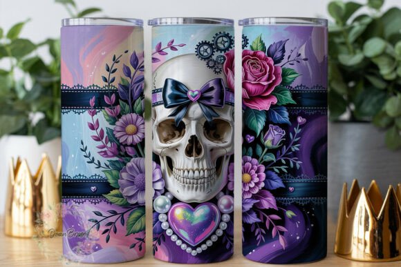 Gothic Skull Flowers Purple 20oz Tumbler