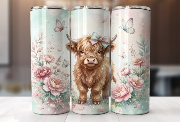 Highland Cow Floral Bow 20oz Tumbler PNG