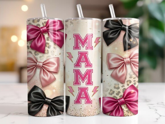 Mama Pink Bow Leopard 20oz Tumbler Wrap