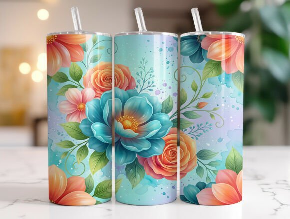 Pastel Blue Floral Bouquet Tumbler Wrap