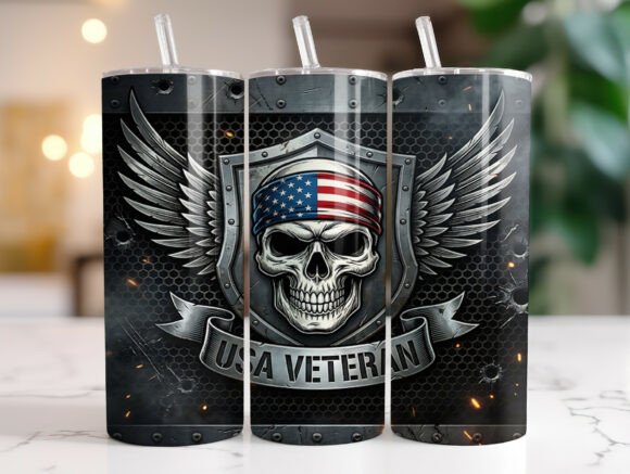 Patriotic Skull Shield Veteran Tumbler