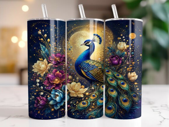 Peacock Floral Tumbler Wrap Sublimation