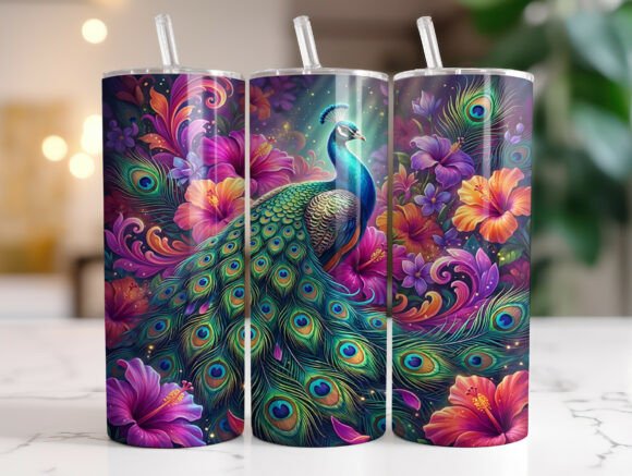 Peacock Hibiscus Floral 20oz Tumbler PNG