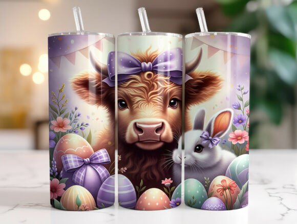 Purple Bow Highland Cow 20oz Tumbler PNG