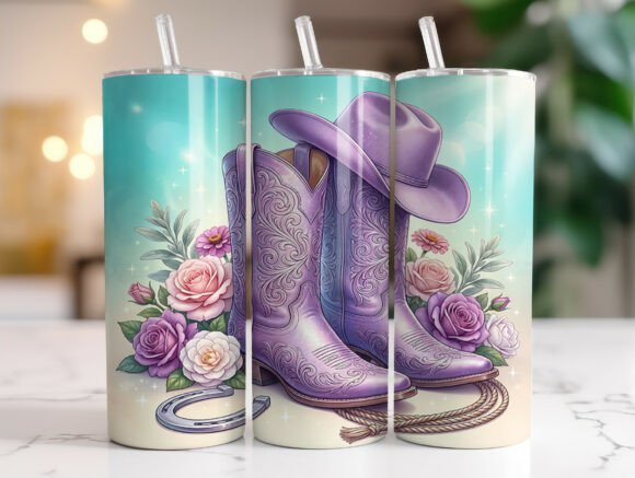Purple Cowgirl Boots 20oz Tumbler Wrap