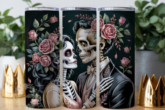 Romantic Skull Couple 20oz Tumbler Wrap