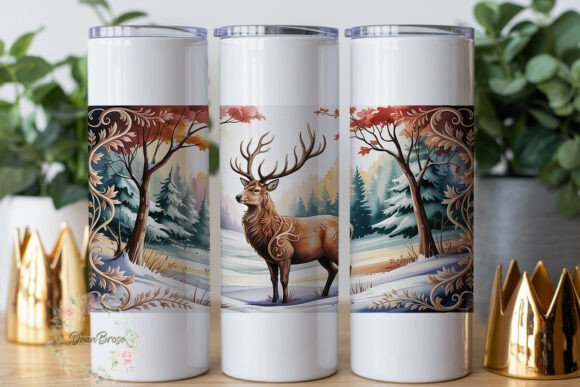 Stag Winter Forest Tumbler Wrap PNG