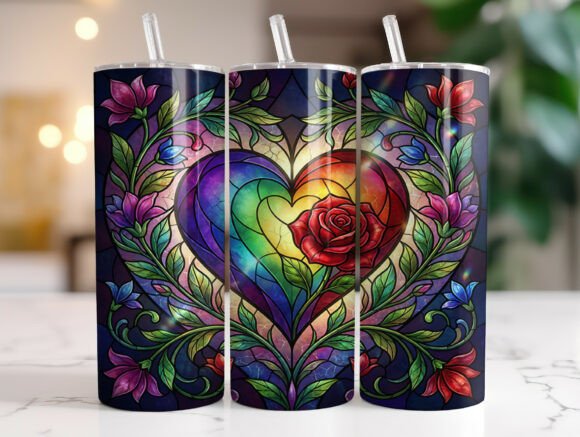 Stained Glass Floral Heart 20oz Tumbler