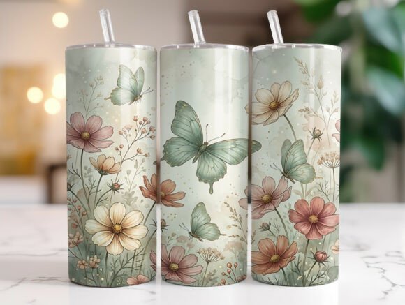Vintage Butterfly Floral Tumbler Wrap