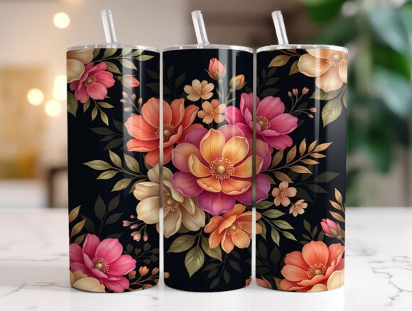 Vintage Dark Floral Bouquet Tumbler Wrap