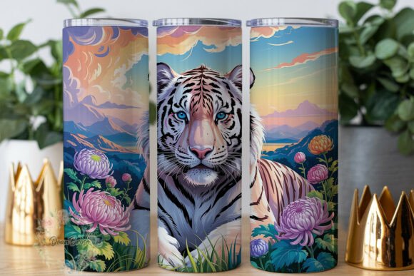White Tiger Floral 20oz Tumbler Wrap