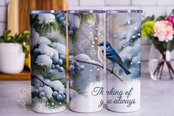 Winter Blue Bird 20oz Tumbler Wrap
