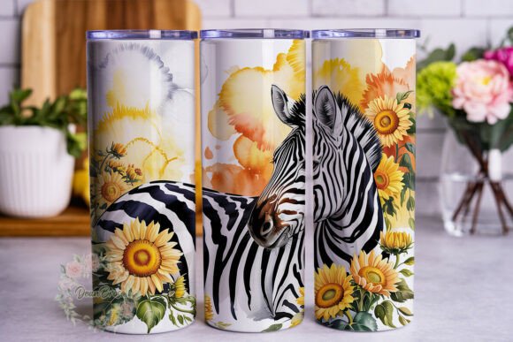 Zebra Sunflower Watercolor 20oz Tumbler